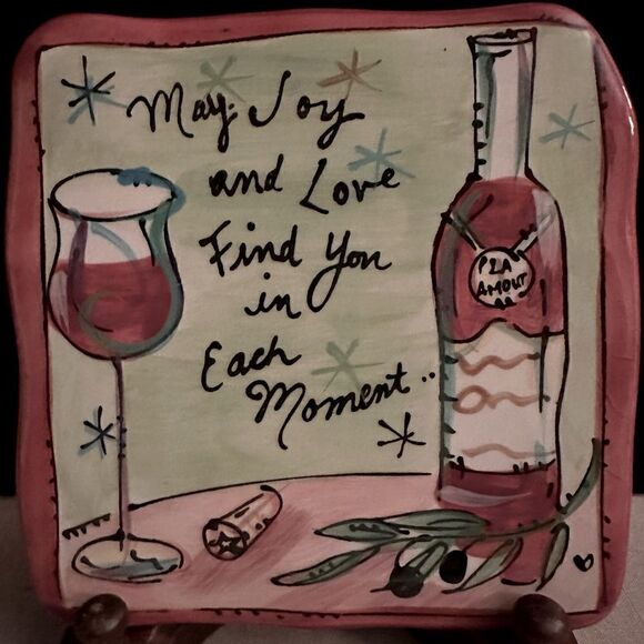 Vintage Julia Junkin handpained wine and cheese design trivit with raised bottom - Picture 2 of 7